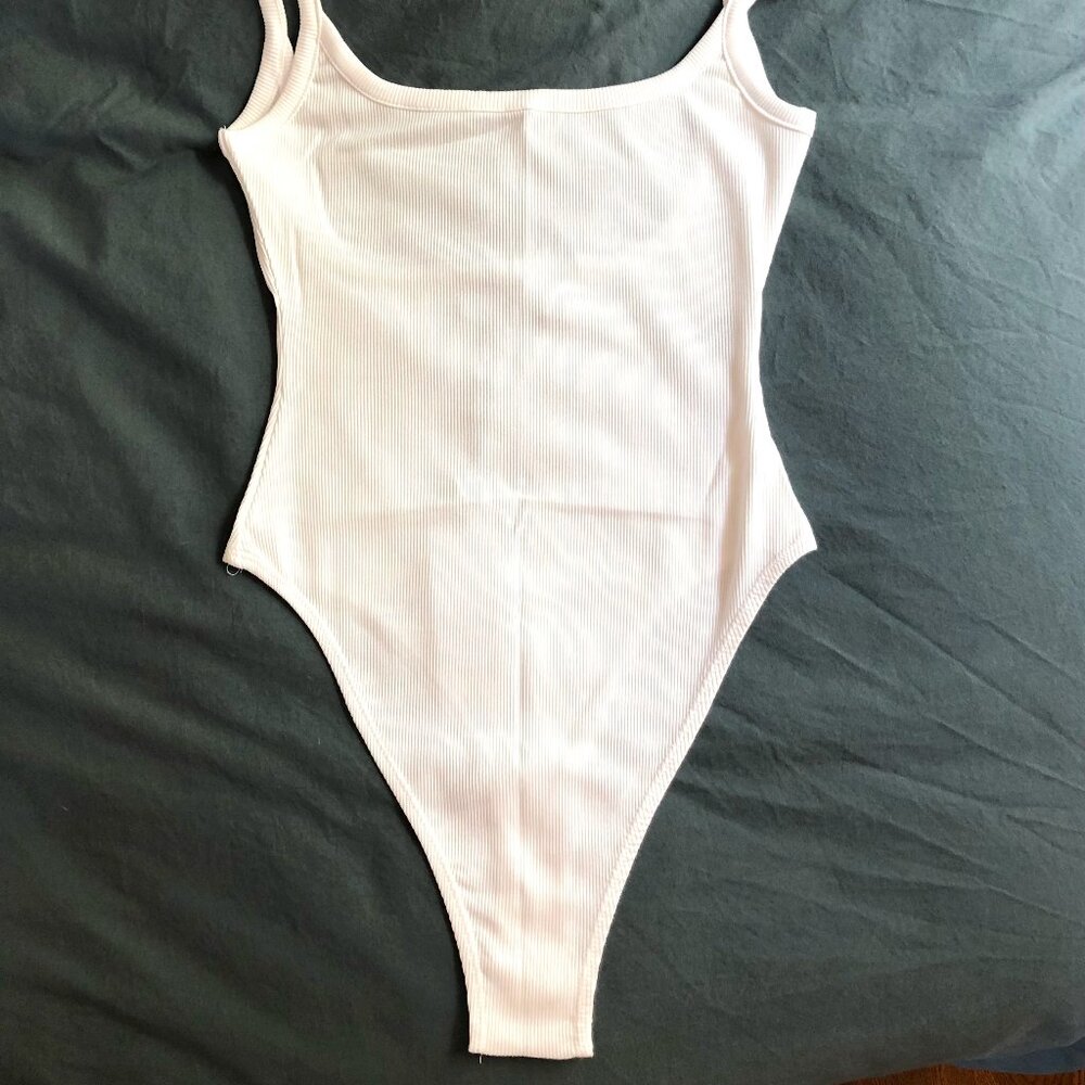 All Things Golden White Ribbed Low Back Bodysuit